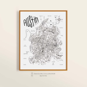 Austin, Texas Neighborhood Map Print - Handlettered-Map of Austin - Austin Poster-Austin Word Map - Typographic Map - ATX
