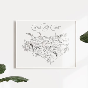 Contra Costa County Map Print - Handlettered - Map of East Bay Area - East Bay Poster - Walnut Creek - Typographic Map - Home Decor