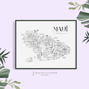 Maui Neighborhood Map Print - Handlettered - Map of Maui - Hawaii Poster - Maui Map - Typographic Map - Hawaii Home Decor