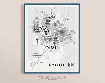 Kyoto, Japan - Kyoto Map - Japan Map - Kyoto Ward Map - Bamboo Forest - Japanese Gift - Kyoto University