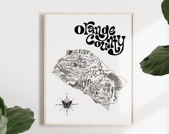 Orange County, CA Illustrated Map Print - The OC - Map of Orange County-Laguna Beach-Newport Beach-Typographic Map - Cartography - Font Map