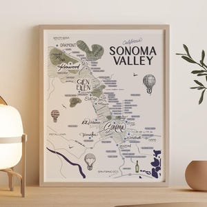 Sonoma Valley Karte Wein Karte - Wein Liebhaber - Weinprobe Karte - Napa Valley - Typografische Karte
