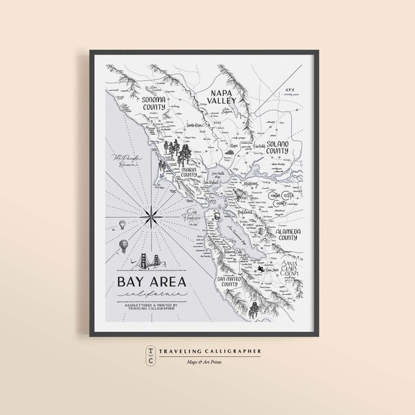 Bay Area Map Print - Yay Area - San Francisco Map - San Jose - Map of Bay Area - Typographic Map - Cartography Map
