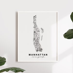 Manhattan, New York Neighborhood Map Print - Handlettered - Map of Manhattan - Manhattan Poster - New York Map - Typographic Map -Home Decor