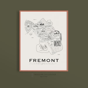 Fremont, CA Neighborhood Map Print - Handlettered map- Fremont, CA - Bay Area - Alameda County - Mission Peak