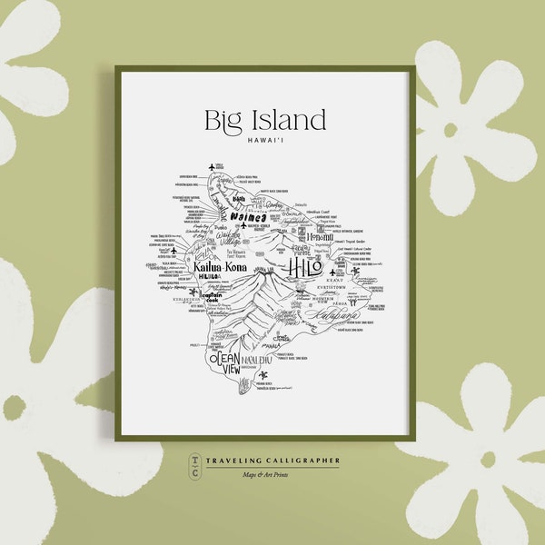 Big Island, HI Illustrated Font Map Print - Big Island - Map of Big Island - Big Island Map - Cartography - Font Map - Hawaii gift