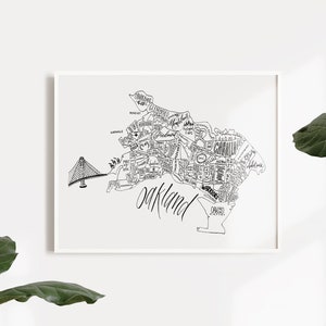Oakland Neighborhood Map Print - Handlettered - Map of Oakland - Oakland Poster - Oakland Word Map - Typographic Map - Oakland Home Decor