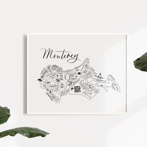 Monterey, CA Neighborhood Map Print - Handlettered - Map of Monterey - Monterey Poster - Monterey Word Map - Typographic Map - Home Decor