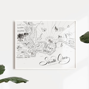 Santa Cruz, CA Neighborhood Map Print - Handlettered - Map of Santa Cruz - Santa Cruz Poster - Santa Cruz Word Map - Typographic Map