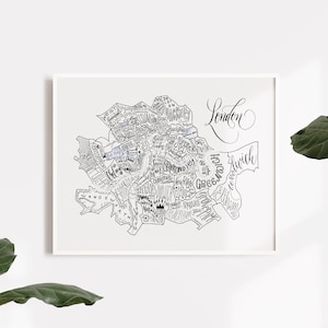 London Kiez Map Print - Handlettering - Landkarte von London - London Poster - London Word Map - typografische Karte - London Home Decor