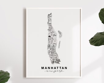 Manhattan, New York Neighborhood Map Print - Handlettered - Map of Manhattan - Manhattan Poster - New York Map - Typographic Map -Home Decor