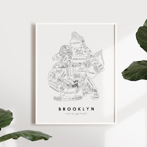 Brooklyn Neighborhood Map Print - Handlettered - Map of Brooklyn - Brooklyn Poster - Brooklyn Word Map - Typographic Map - Home Decor