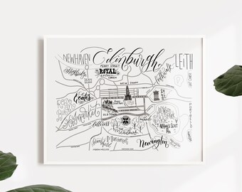 Edinburgh, Scotland Neighborhood Map Print - Handlettered - Map of Edinburgh - Edinburgh Poster - Edinburgh Word Map - Typographic Map