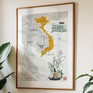 De Saigon à la carte de l'Amérique, carte des boat people vietnamiens - Réfugié du Vietnam - Cadeaux pour mamans asiatiques - Cadeaux pour papas asiatiques
