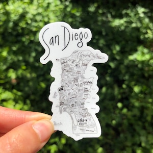 San Diego Map Sticker | Die-Cut Water Bottle, Window, Skateboard, Car, Wall Decal, Laptop Vinyl Sticker - 4&quot;