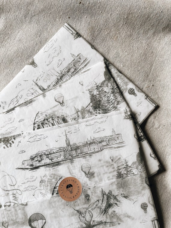 Toile Travel Themed Gift Tissue Paper - Modern / Vintage Look 10x15 or 20x30 Packaging Gift Wrap Wrapping Paper Supplies Kraft Paper