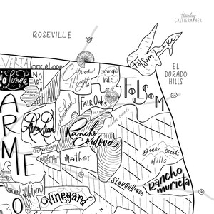 Sacramento County in California Map Print - Hand Lettered - Map of Sac ...