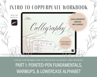 DIGITAL Copperplate Calligraphy Workbook & Procreate Brush, iPad Lettering, Calligraphy Guide, Beginner Copperplate, Copperplate Brush