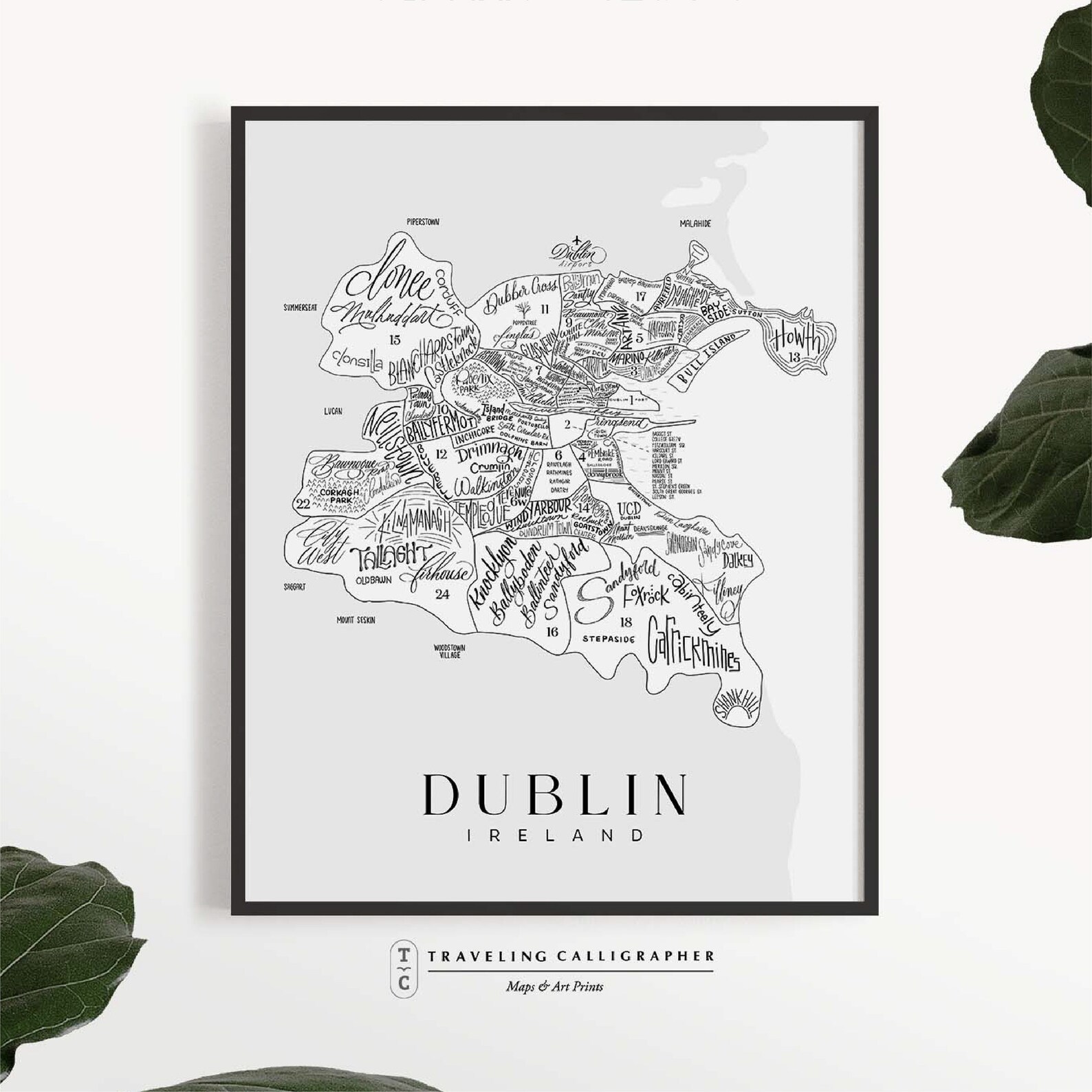 Dublin Ireland Illustrated Map Print 24 Postal Codes Map Etsy