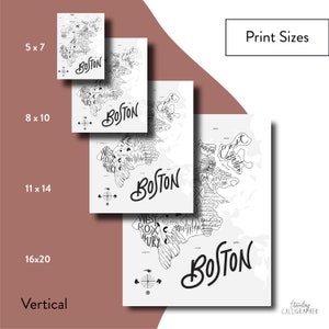 Boston, MA Illustrated Map Print Boston Map Map of Boston MIT Harvard Typographic Map Cartography Font Map image 7