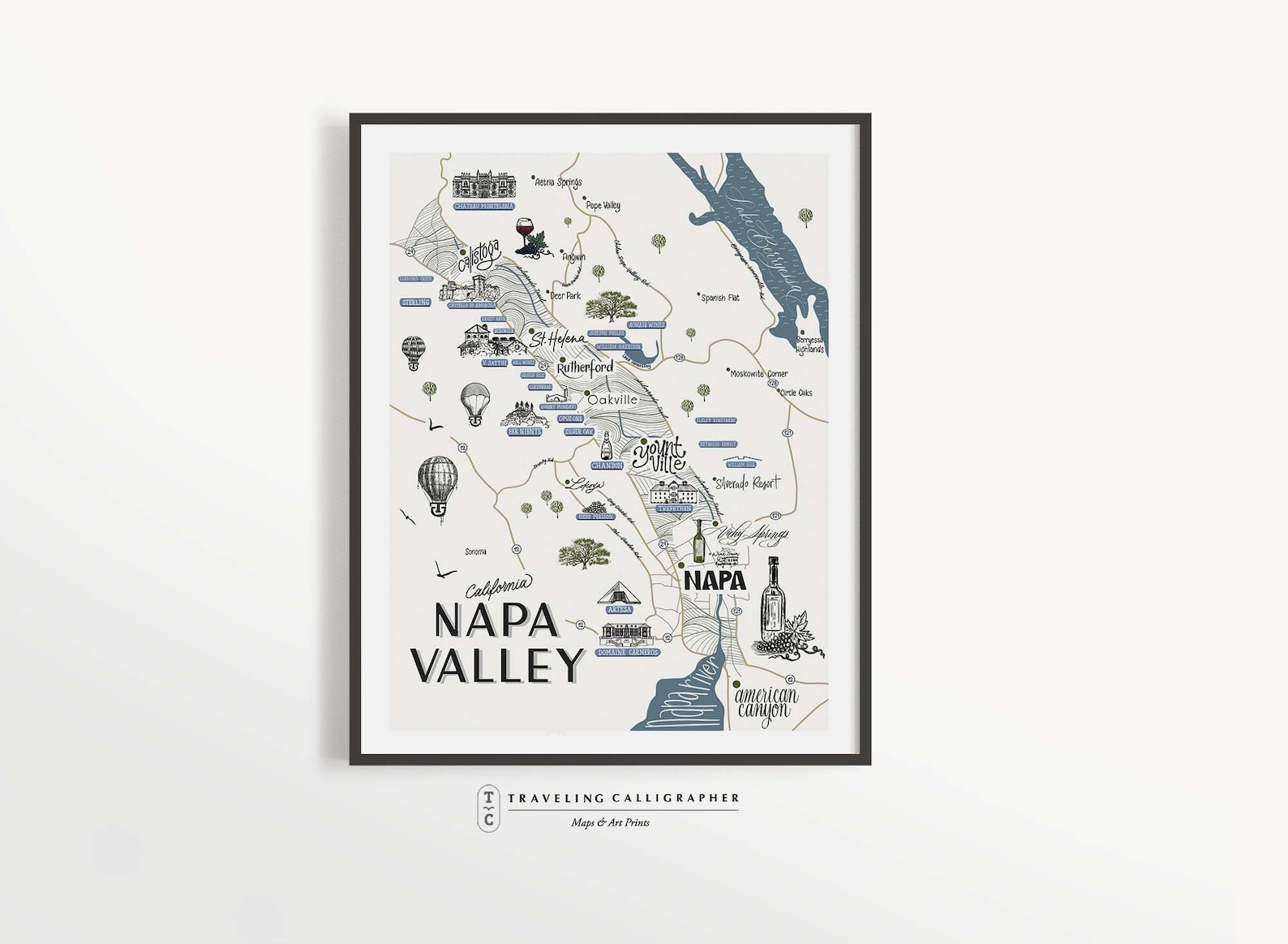 Napa Valley Map customizable Wine Map Wine Lovers Wine - Etsy