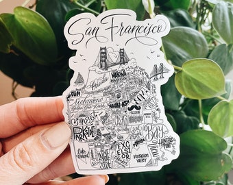 San Francisco Map Sticker | Die-Cut Water Bottle, Window, Skateboard, Car, Wall Decal, Laptop Vinyl Sticker - 4"