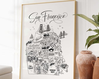 San Francisco Map Print: Hand-Lettered Neighborhood Art