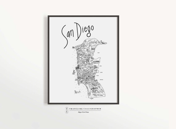 San Diego CA Buurt kaart Met de hand geschreven - Etsy