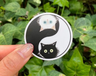 Ying Yang Cat Sticker | Die-Cut Water Bottle, Window, Skateboard, Car, Wall Decal, Laptop Vinyl Sticker - 2"