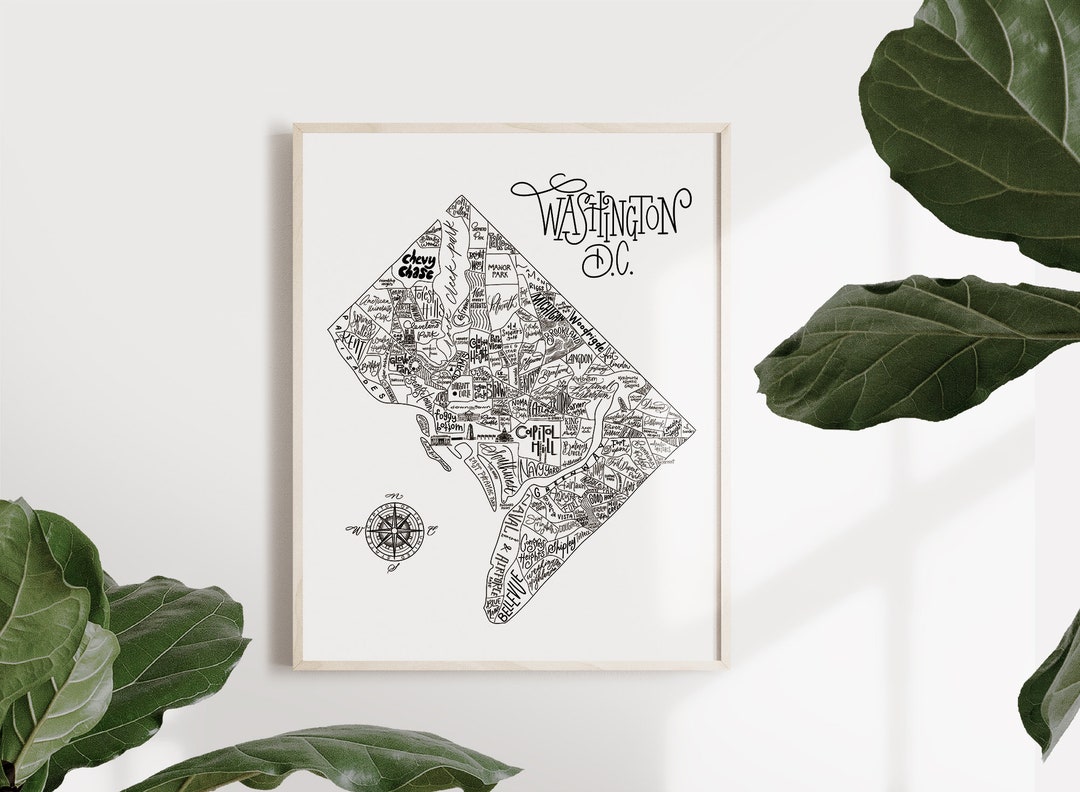 Washington D.C. Neighborhood Map Print - Handlettered - Map of DC - DC ...