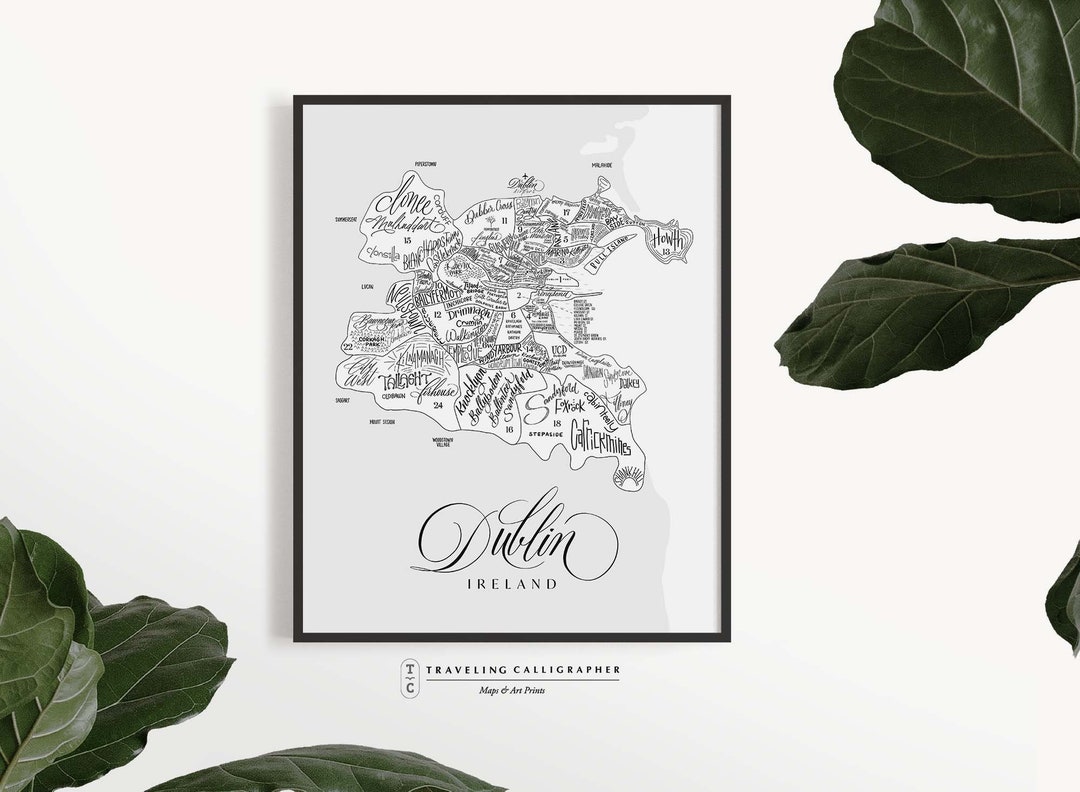 Dublin, Ireland Illustrated Map Print 24 Postal Codes Map of Dublin Dublin Map Dublin Gift