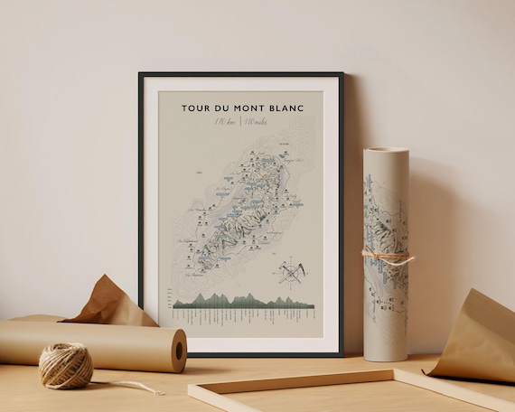 Tour Du Mont Blanc Trail Map (Customizable!) - Refugios - TMB Map - Mont Blanc Massif - Hiking Trail Map - Topography - Custom Trail Map
