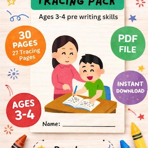 Hojas de trabajo para trazar (3-4 años) / Actividades de control del lápiz / Paquete imprimible para desarrollar la motricidad fina