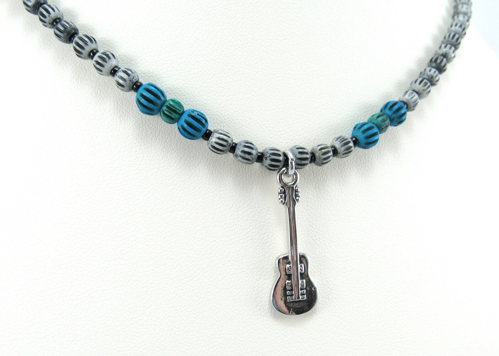 Boy's Jewelry Beaded Necklace with Guitar Charm Dyed Etsy