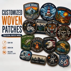 Custom Woven Patches | Personalized Logo Patches for Hats, Jackets & Clothing | Custom Woven Labels | Sew On, Iron On and Velcro