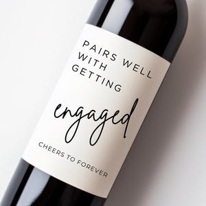 Engagement Wine Label Gift, Pairs Well With Getting Engaged Bottle Sticker