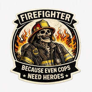 Firefighter Because Even Cops Need Heroes Sticker | Funny Firefighter Decal