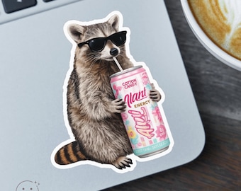 Funny Raccoon Sticker Drinking Meme Animal Humor Laptop Water Bottle Decal