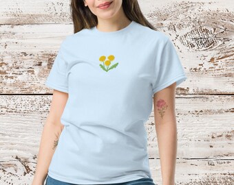 T-shirt unisexe classique printemps-été brodé pissenlit en coton