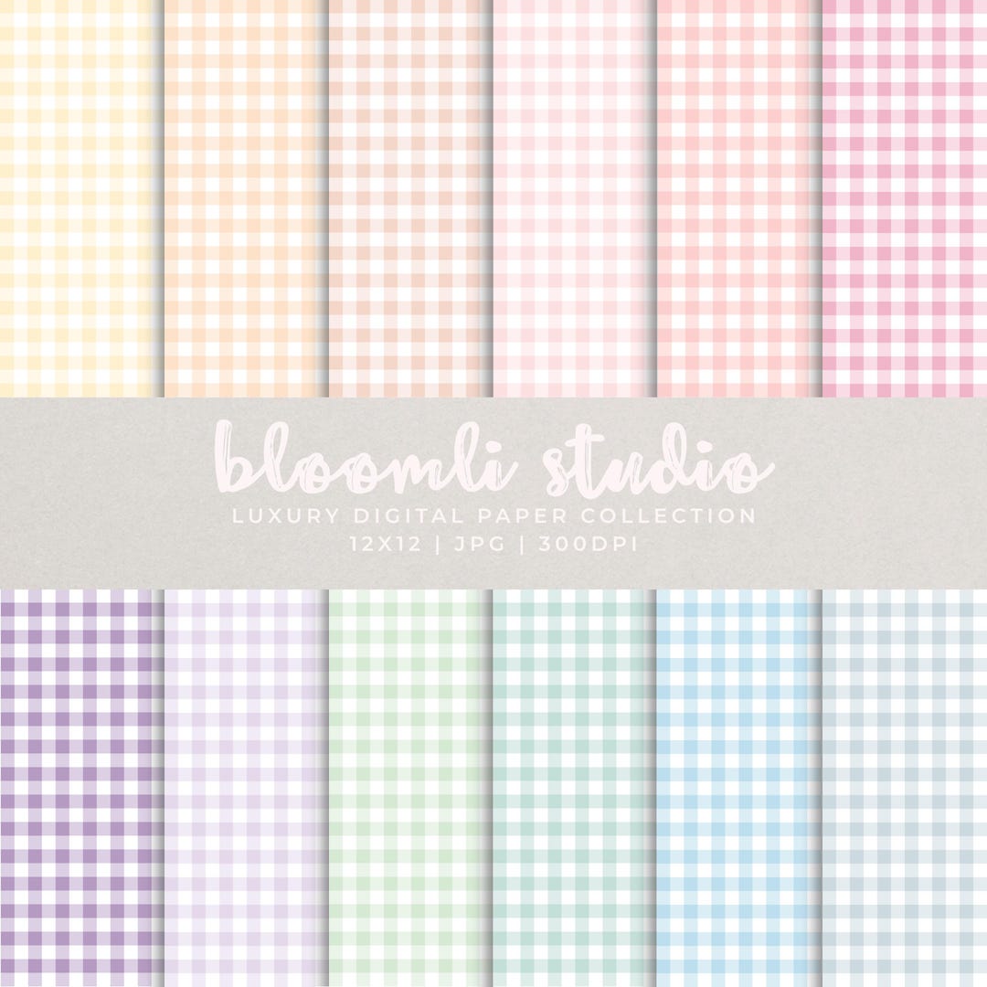 Pastel Gingham Print Digital Papers | 12x12 Seamless Patterns ...