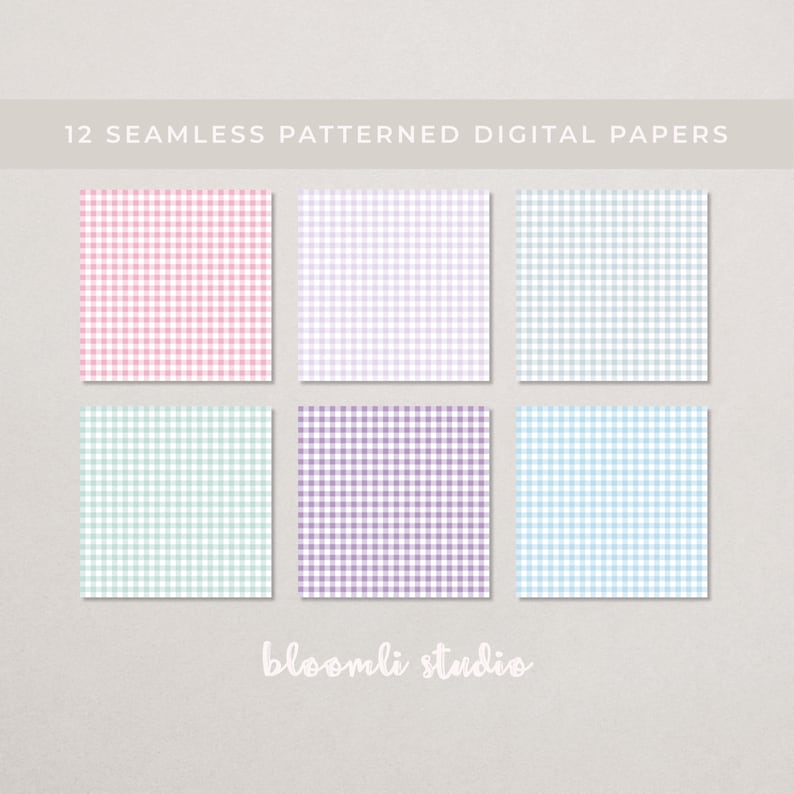 Pastel Gingham Print Digital Papers | 12x12 Seamless Patterns ...