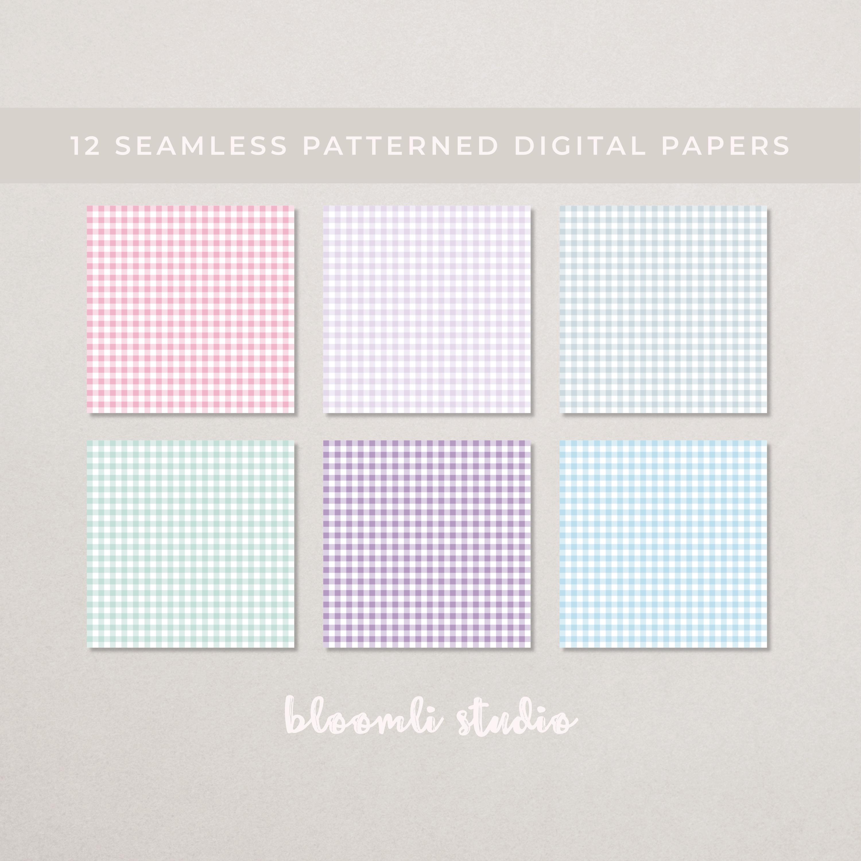 Pastel Gingham Print Digital Papers | 12x12 Seamless Patterns ...