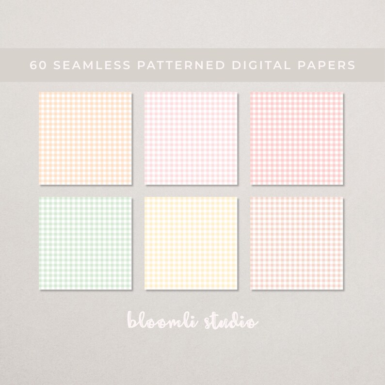 Gingham Digital Paper Bundle | 60 Seamless Patterns | 12x12 Printable ...
