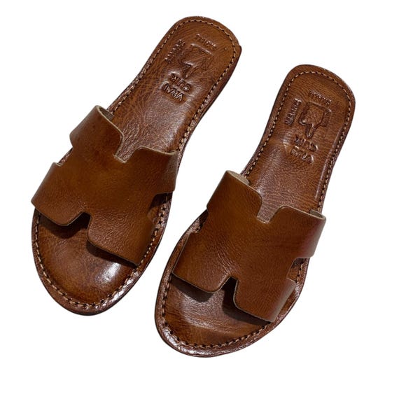 Handmade Moroccan Leather Sandals, Summer Flat Slides for Women, Artisan Leather Mules, Elegant -Style Sandals, Unique Beach Footwear Gift