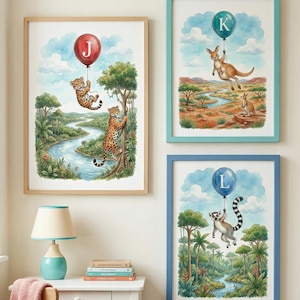 Arte del alfabeto / Decoración de pared para guardería / Impresión digital JKL