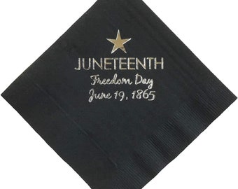 Juneteenth Decorations Napkins 5 inch Cocktail Size 20 Count Black Silver