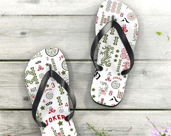 Mahjong Gift for Women Mahjong Flip Flops Sandals Slippers Mah Jongg Fun Unique and Colorful