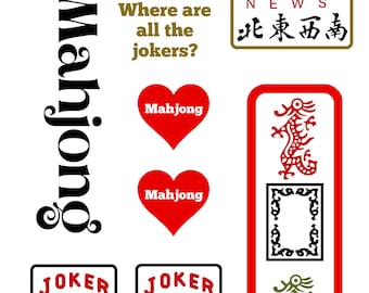 Mahjong Stickers Scrapbooking Party Decoration Favors Joker Mah Jongg Mahjong Gift for Women, Computer or Water Bottle Sticker Active Photos