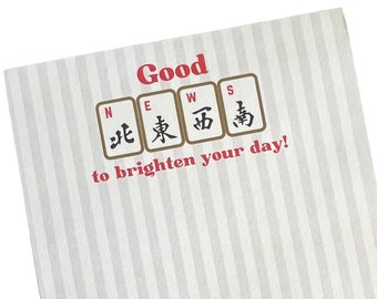 Mahjong "Good NEWS to Brighten your Day" Notepad Mah Jongg Gift Stationery Mah Jong Present