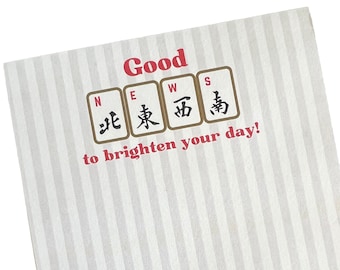 Mahjong Notizblock "Good NEWS to Brighten Your Day" Briefpapier Geschenk